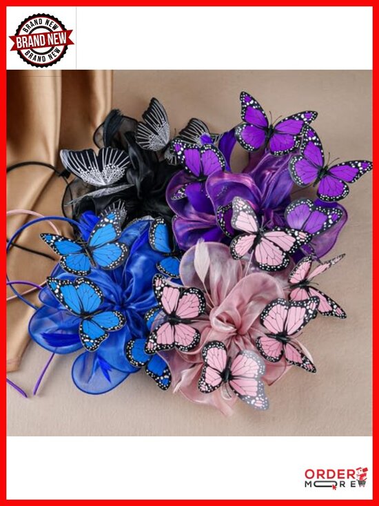 Butterfly Organza Fascinator Hat with Hairpin, Tea Party Derby Headwear main image 5